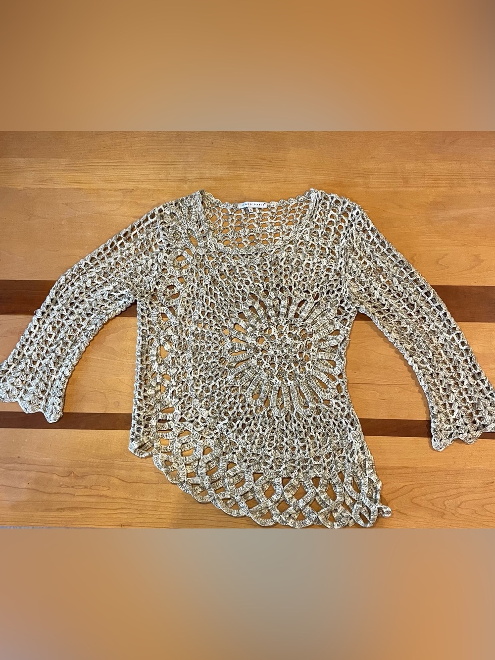 Tempo Paris Crochet Scoop Neck Tunic in Light Beige